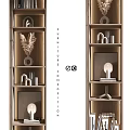 Modern Wooden Furniture Composition With Shelves Decorations Books And Lighting
