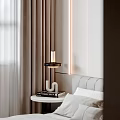 Modern Bedroom Interior With Soft Headboard Crystal Chandelier Window Curtains And Wooden Floor
