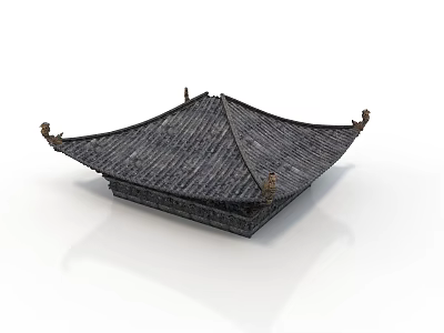 Traditional Chinese Architectural Roof With Curved Eaves And Decorative Tile Design 3d model