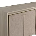 Modern Neutral Toned Storage Cabinet With Fabric Panel Doors And Wooden Frame