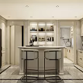 Modern Kitchen Interior With Light Cabinets Marble Countertop Sink And Hanging Utensils