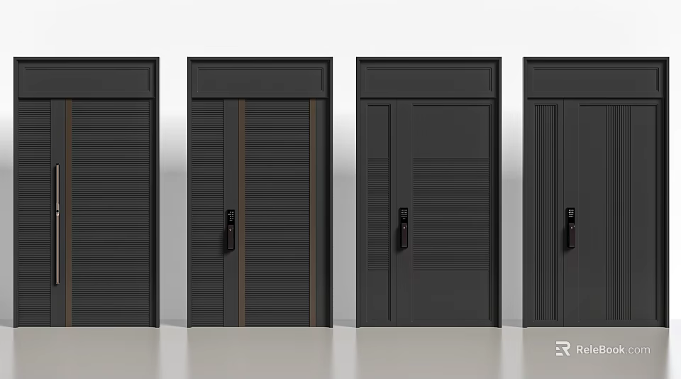 Modern Dark Double Doors With Various Styles For Home 3d model