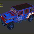 Blue And White Jeep Vehicle With Black Roof And Off Road Wheels Design