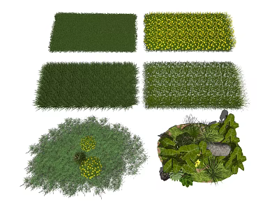 Various Types of Green Plants and Grass Patches with Flower Clusters and Natural Foliage 3d model