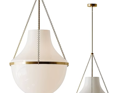 Two Modern Pendant Lights With White Glass Shade And Gold Hanging Chains 3d model