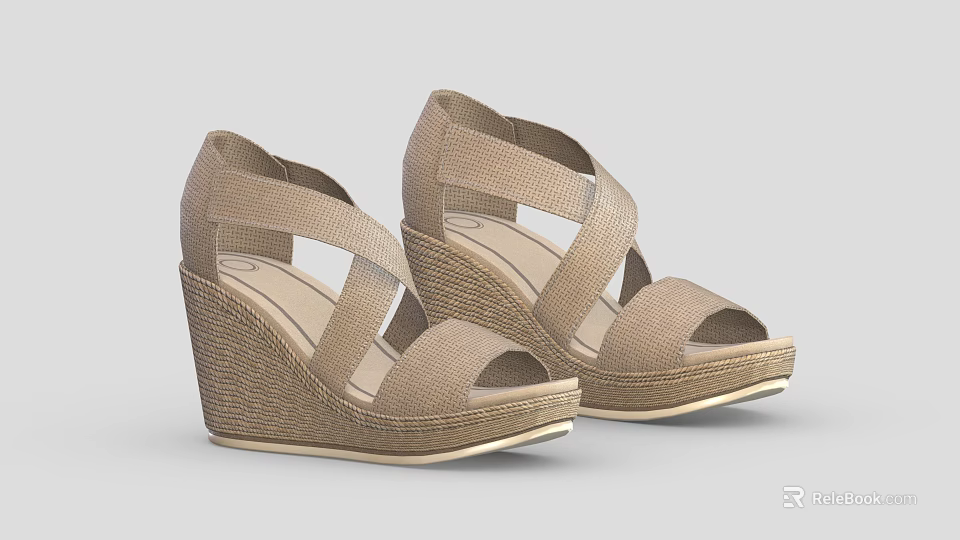 Brown Wedge Sandals with Crisscross Straps Woven Material and Comfortable Heel Design 3d model 