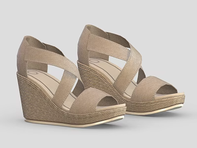 Brown Wedge Sandals with Crisscross Straps Woven Material and Comfortable Heel Design 3d model