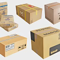 Various Cardboard Packaging Boxes With Tape Seals Labels And Stacked Designs 3d model