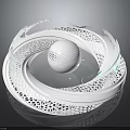 Modern White Sphere Surrounded By Complex Hollow Ring Structure With Wing Like Design Elements 3d model