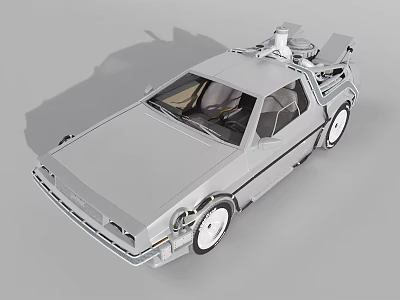 Vintage Silver Sports Car With Gullwing Doors And Roof Mounted Equipment 3d model