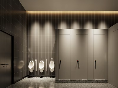 Modern Public Restroom Design With Urinals Partitions And Tile Walls 3d model