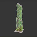 Modern High Rise Tower With Blue Grid Exterior Red Base And Geometric Design