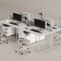 Modern Office Desk Setup with Multiple Computer Monitors Ergonomic Office Chairs and Minimalist White Design