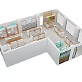 Spacious Modern Specialty Store Interior With Organized Shelves And Display Areas 3d model