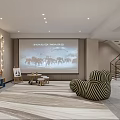 Cozy Home Theater Room With Projector Screen Sofa Striped Armchair String Lights And Children Toys
