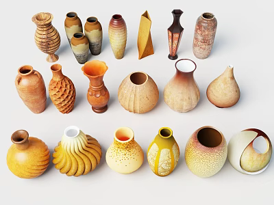 Various Ceramic Vessels With Different Shapes Decorative Textures And Colorful Patterns 3d model
