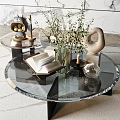 Modern Coffee Table With Open Book Green Plant Candle And Round Decor