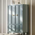 Modern Minimalist Light Blue Wooden Wardrobe With Brass Round Handles And Matte Finish