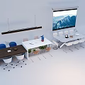 Modern Office Conference Table With Ergonomic Chairs Projector Screen And Potted Plants