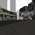 Urban Modern Commercial Street With Tall Buildings Shop Fronts And Pedestrians