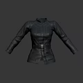 Women's Fitted Leather Jacket with Stand Collar Belted Waist and Long Sleeves