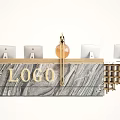 Modern Marble Reception Desk Featuring LOGO Computer Monitors And Golden Decorative Accent 3d model