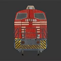 Red Train Locomotive With White Stripes Yellow Black Stripes Gray Base And Number 150 65