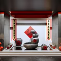 Traditional Chinese Style Wine Cellar With Red Wine Jars And Decorative Elements 3d model