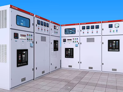 Modern Industrial Electrical Control Cabinets With Control Panels Displays And Buttons 3d model