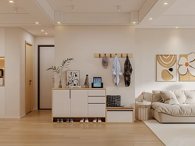 Modern Living Dining Room Interior With Wooden Floor Sofa And Decorative Painting 3d model