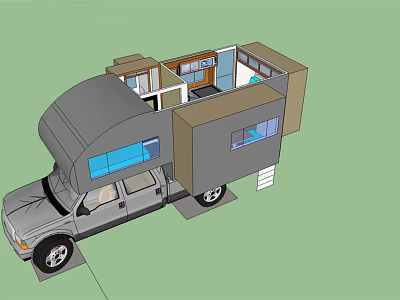 Pickup Truck Converted Camper with Extended Roof and Interior Living Space Kitchen Bedroom 3d model