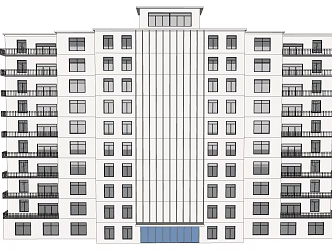 Building facade of modern residential building 3d model