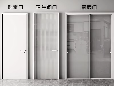 Modern Hinged Doors For Bedroom And Bathroom With White And Glass Panel Design 3d model