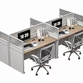 Modern Office Workstations With Partition Computer Monitors Keyboard Mouse And Ergonomic Chairs