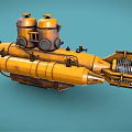 Yellow Vintage Submarine Water Vehicle With Observation Windows Pipes And Tracked Base