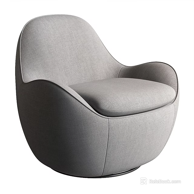 Modern Gray Fabric Single Sofa With Curved Backrest And Rounded Armrest 3d model