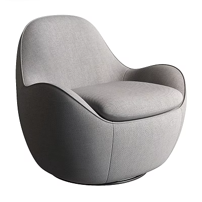 Modern Gray Fabric Single Sofa With Curved Backrest And Rounded Armrest 3d model