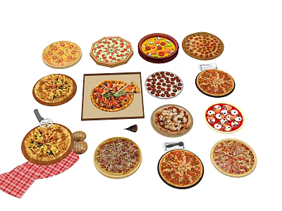 Assorted Freshly Baked Delicious Pizzas With Vegetables Pepperoni Cheese And Toppings 3d model