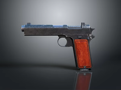 Classic Pistol With Metal Frame Red Wooden Grip Isolated On Gray Background 3d model