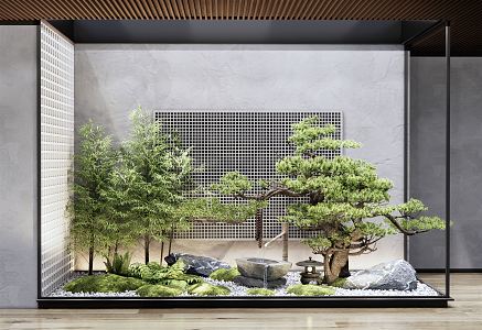 New Chinese style landscape sketch courtyard landscape sketch stone rockery fern water bowl flowing water sketch pine bryophytes bamboo 3d model