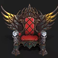Ornate Vintage Chair With Golden Wings Red Seat And Skull Decorations