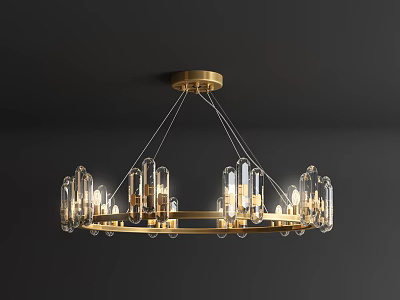 Modern Elegant Chandelier With Gold Circular Base And Clear Glass Tubes Design 3d model