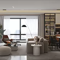Modern Luxury Living Dining Room Interior With Open Layout Sofa Dining Table And Lighting 3d model