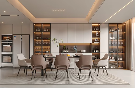 Restaurant Wine Cabinet Sideboard Dining Table and Chair Italian Restaurant 3d model