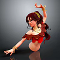 3D Female Character Adorned With Golden Jewelry Red Hair Red Brown Outfit In Kneeling Pose