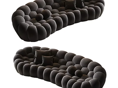 Modern Sectional Sofa With Plush Velvet Upholstery And Round Armrest Design 3d model