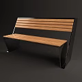 Modern Public Bench With Wooden Slat Seat And Black Metal Frame Design
