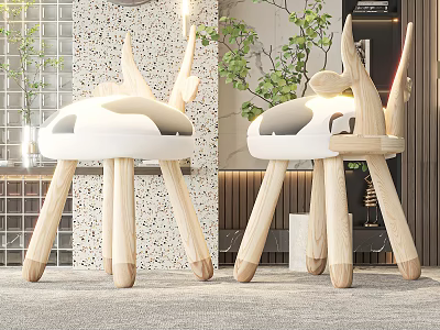 Adorable Unicorn Shaped Kids Chair With Wooden Legs And White Cushion 3d model