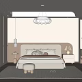 Elegant Modern Bedroom Interior With Soft Headboard Nightstand Lamp Wardrobe Desk And Chair