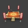 Traditional Chinese Ceremonial Platform With Square Steps Red Banners And Fu Character Carpet